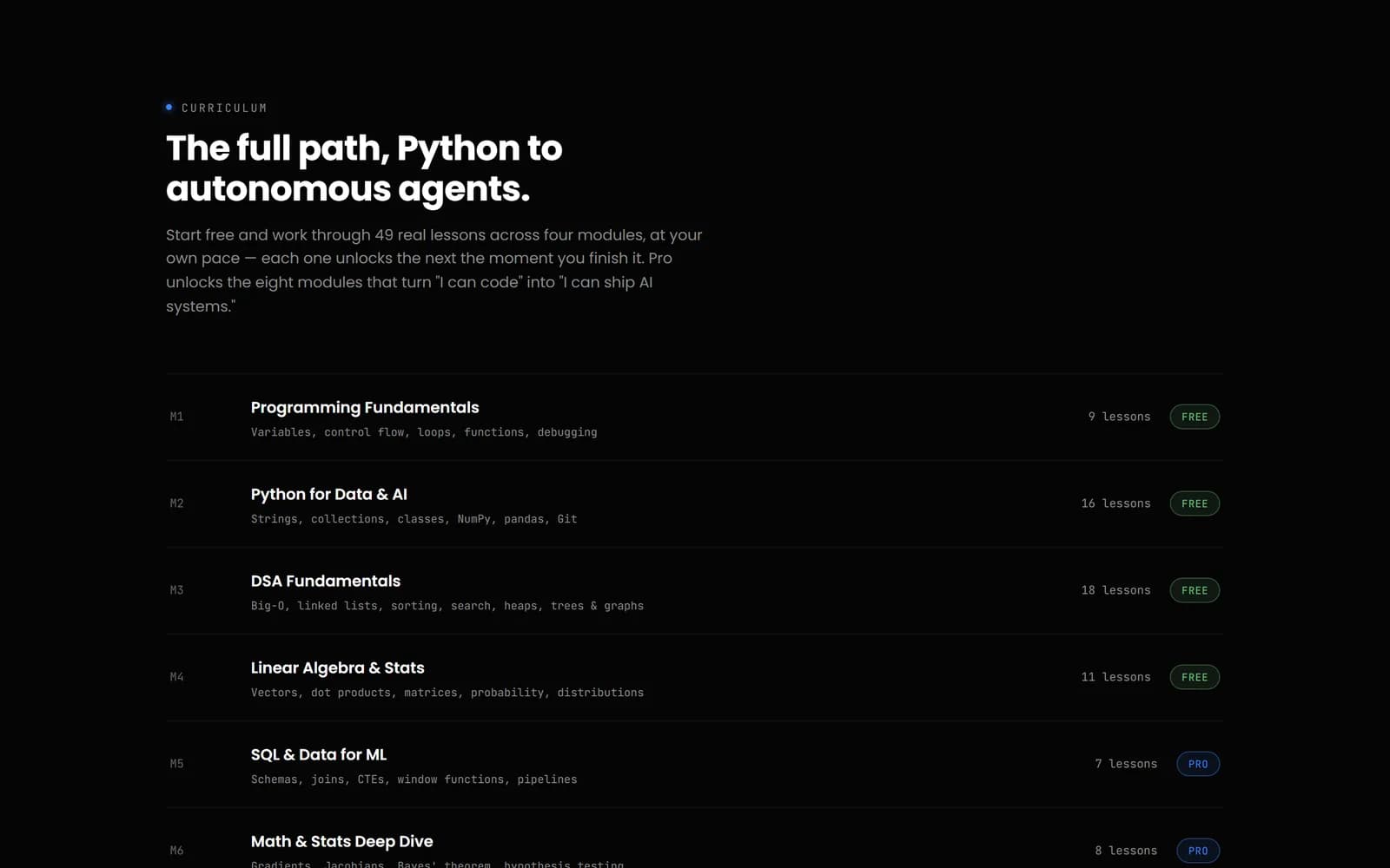 epochai curriculum: modules from programming fundamentals to machine learning